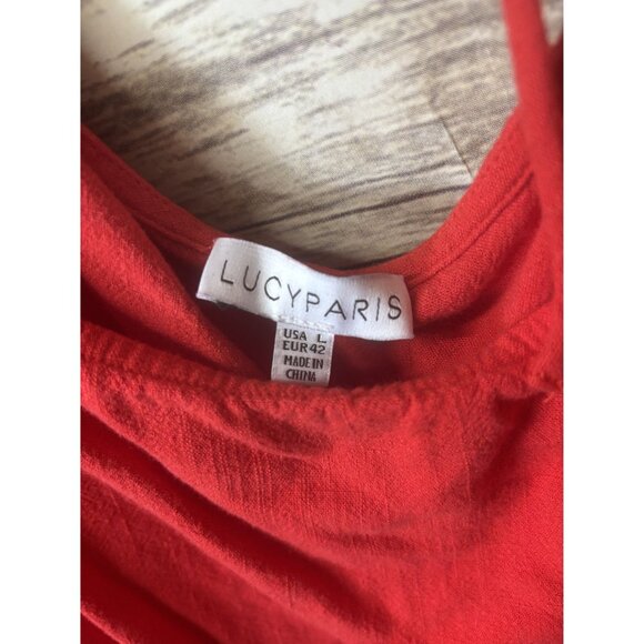 Lucy Paris Keely Ruffle Top in Red L Large Square Neck Tie Back Crop Length - Picture 4 of 4